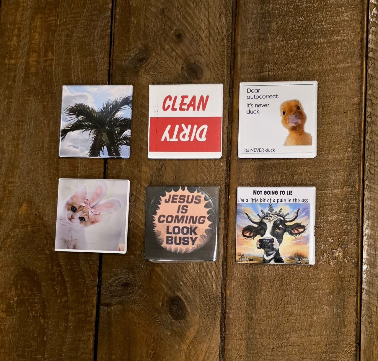 Custom photo magnets on fridge